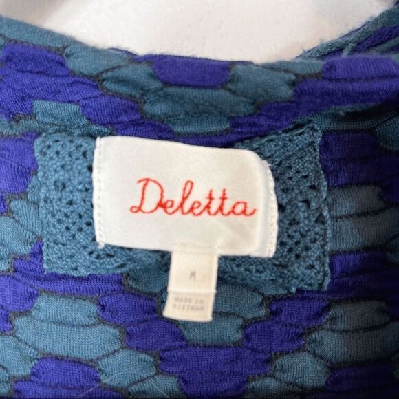 ANTHROPOLOGIE DELETTA Blue/Green Knit Sleeveless Blouse Size Medium - Picture 4 of 11
